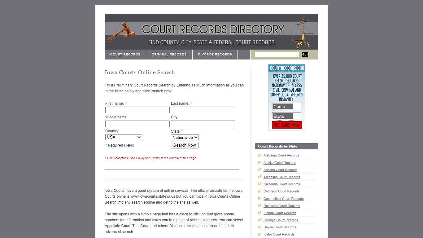 Iowa Courts Online Search | Free Court Records Search Directory: Find ...